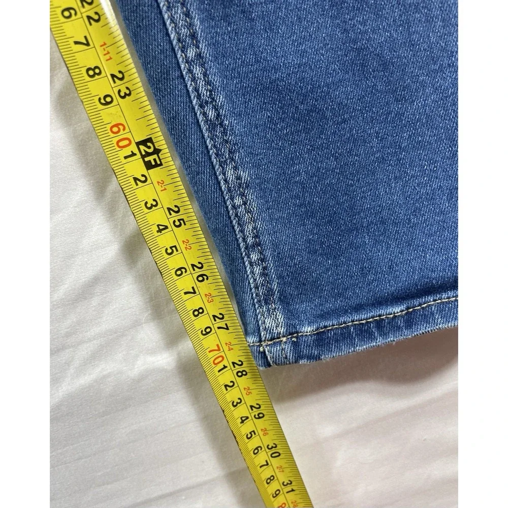 KanCan Women's High Rise Straight Distressed Button Fly Blue Denim Jeans